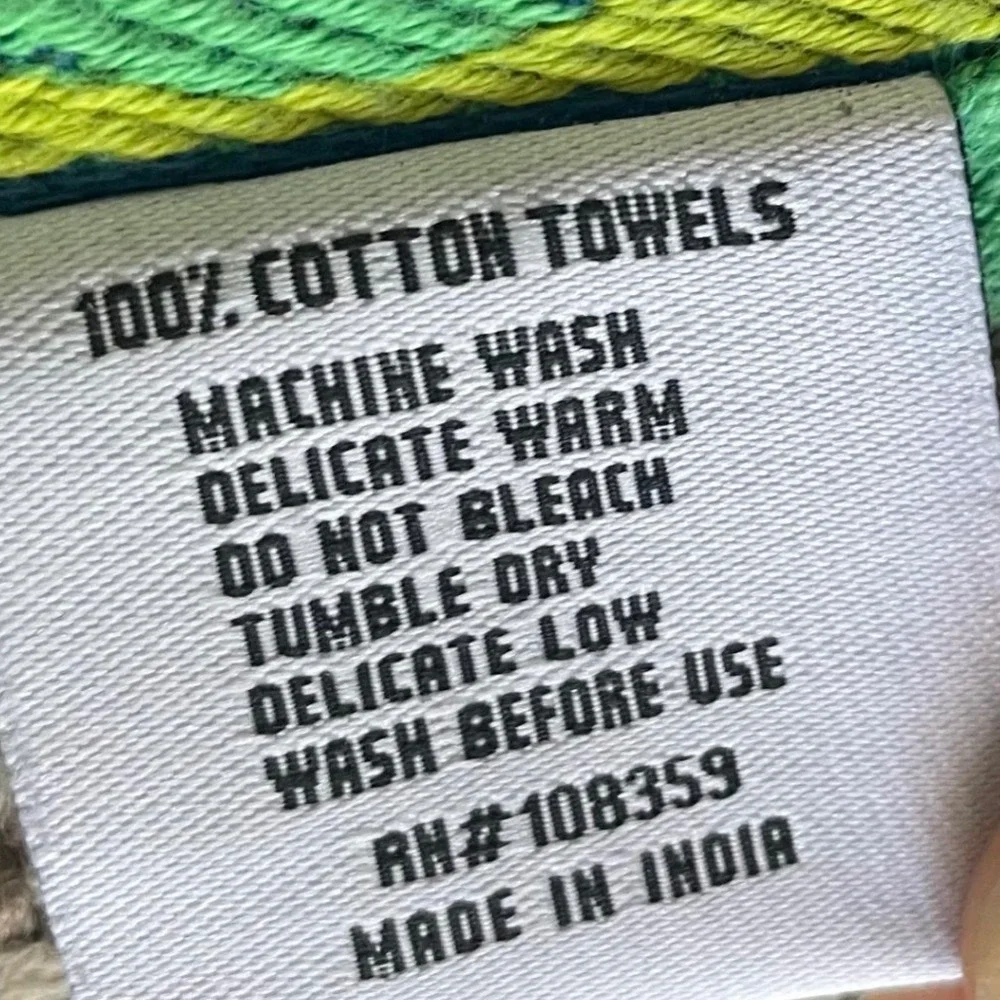 Vintage Welspun Beach Towel 100% Cotton Blue Lime Green 70s Made‎ In India